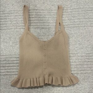 Women's Tan Knit Cropped Button-Down Top
